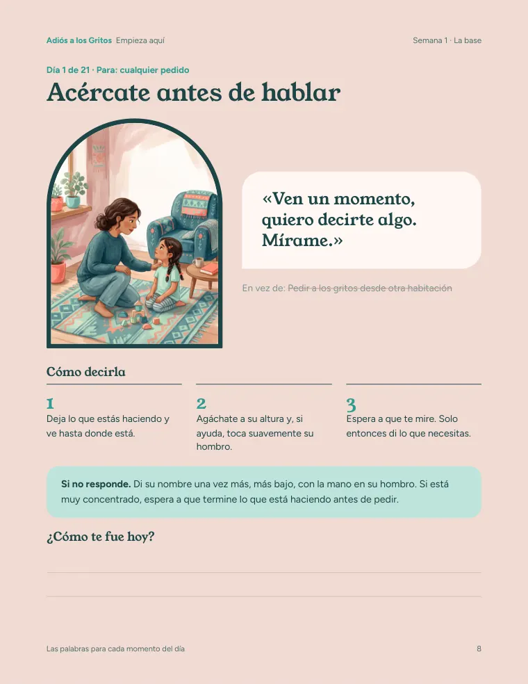Página real: día 1 del plan, con la frase del día